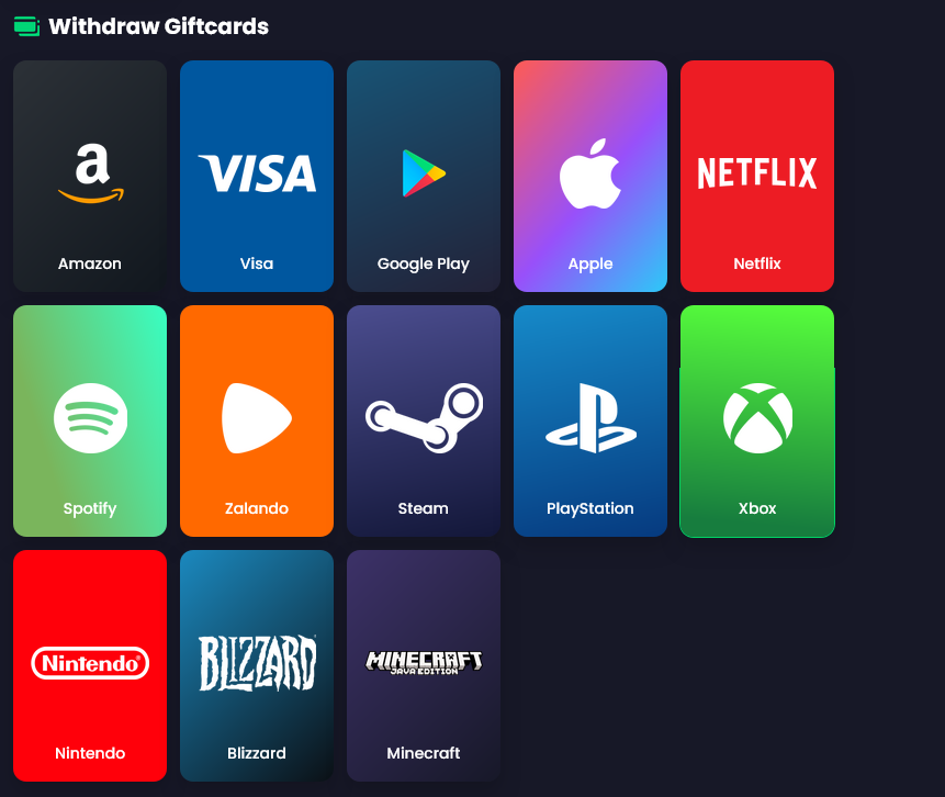 giftcards paid from gaming