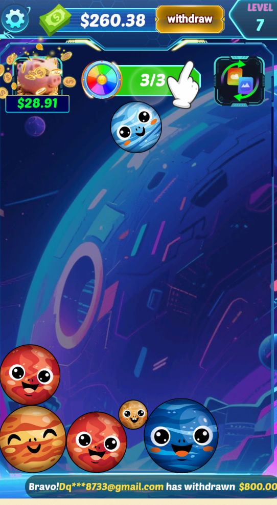 Planets 2048 Merge withdraw